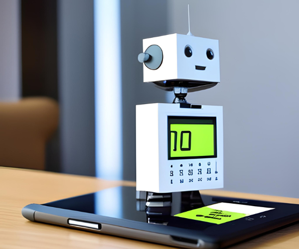 robot encima de un celular